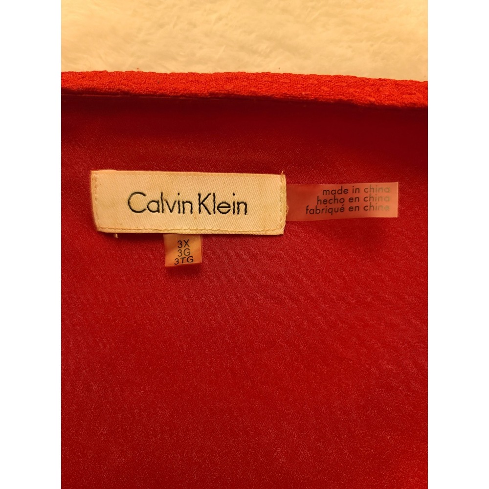 Calvin Klein Red Snakeskin Textured Blouse Scoop Neck 3/4 Sleeve Plus Size 3X - Picture 3 of 12
